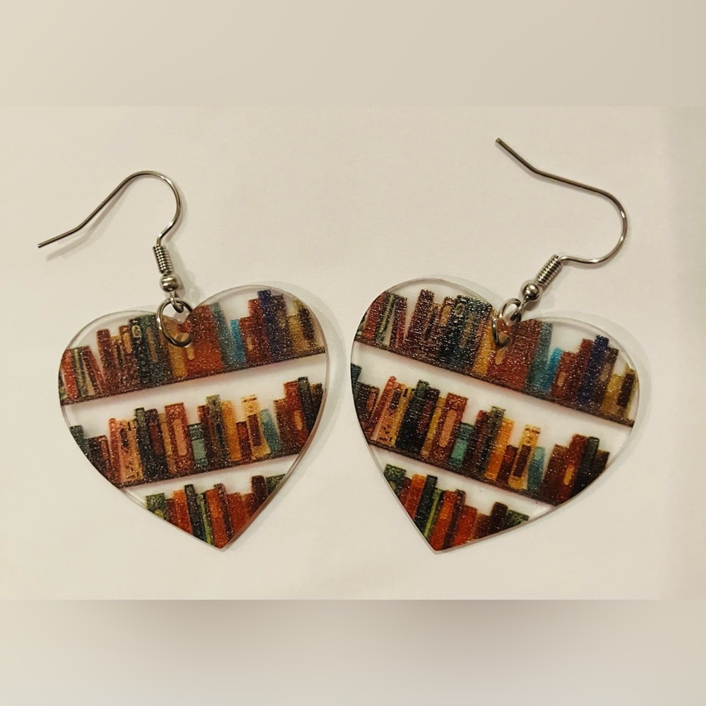 Book Lover Heart Earrings